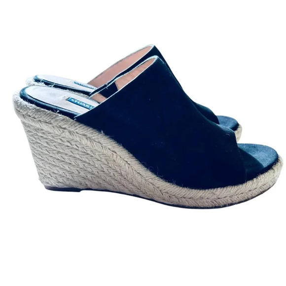 Stuart Weitzman Marbella Slide Size 6 Suede Black Espadrille Jute Wedge - Picture 2 of 6